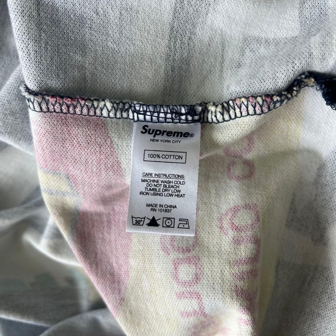 シュプリーム　半袖　ポロシャツ　総柄　ネイビー　ロゴ　L　古着　90s