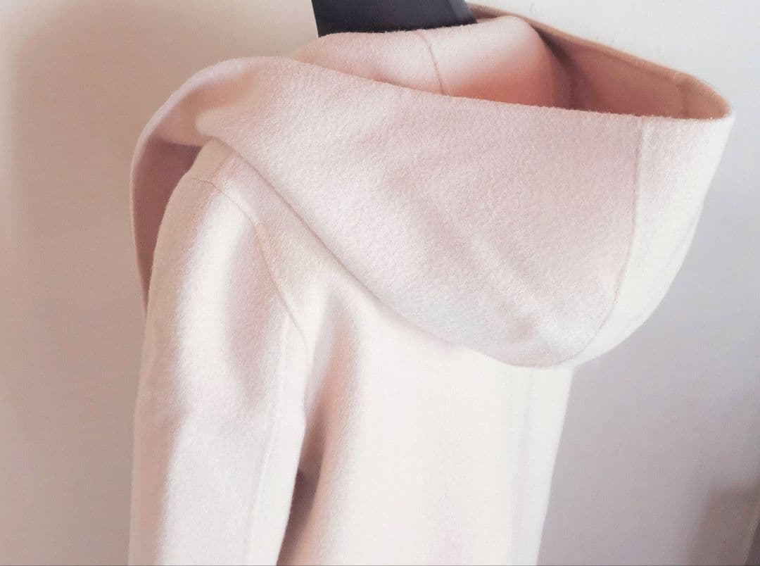 セオリー　ウール＆カシミヤリバーシブル　フーディーリバーコート　優しいピンク