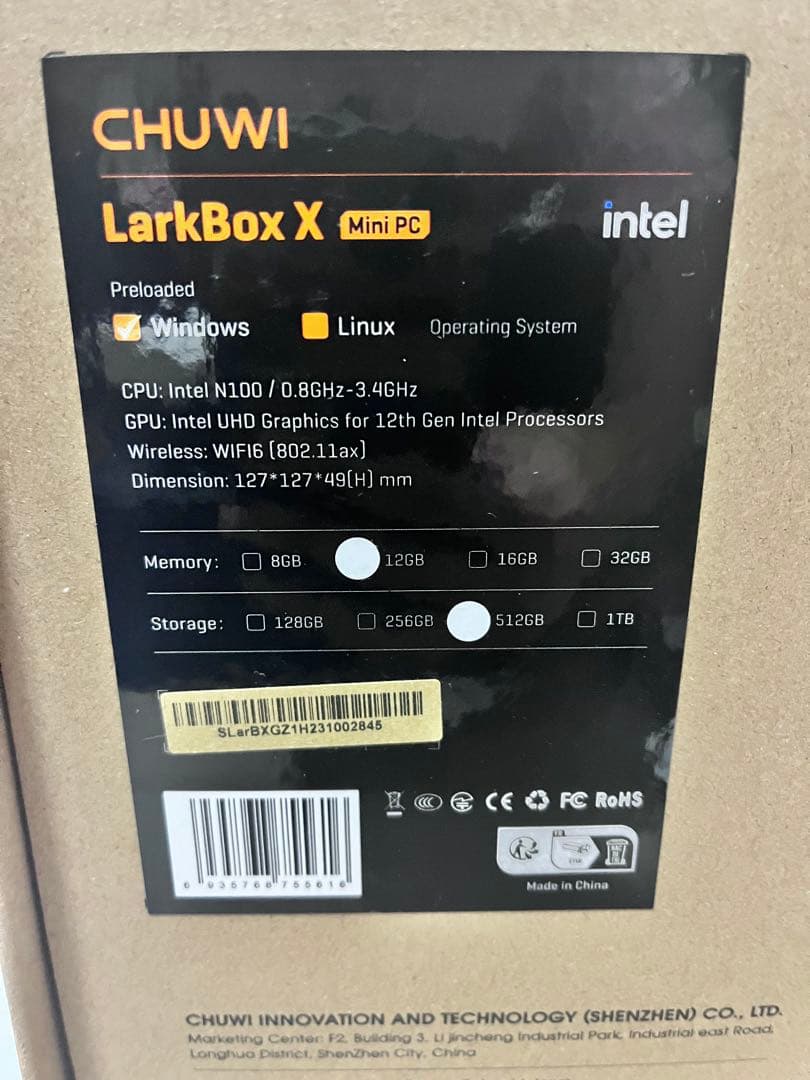 美品箱説付　CHUWILarkBoxX/IntelN100/12GB/512GB