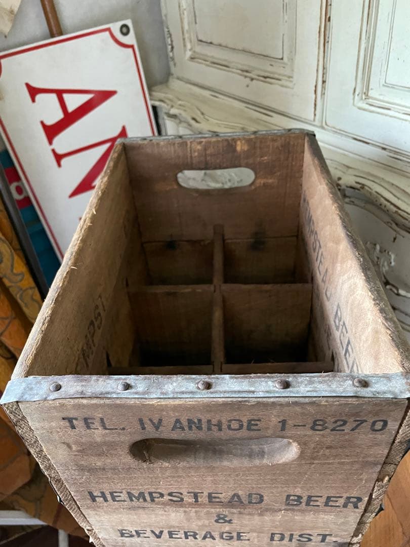 878仕切り付　木箱　ウッドボックス　箱　アメリカ　ボトルホルダー　レア