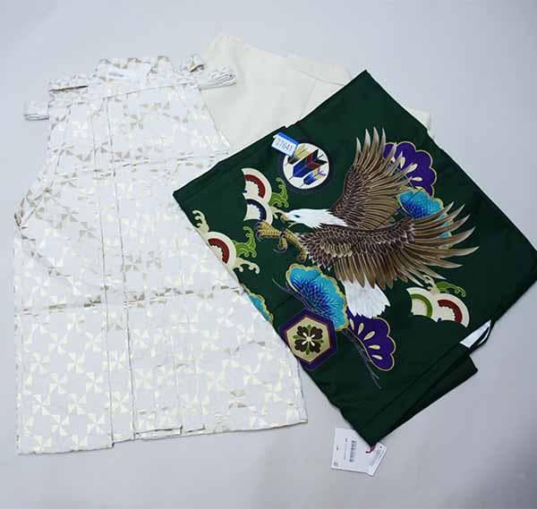 七五三 五歳 男児 羽織袴フルセット 小町 緑色 鷹 袴変更可 NO37641