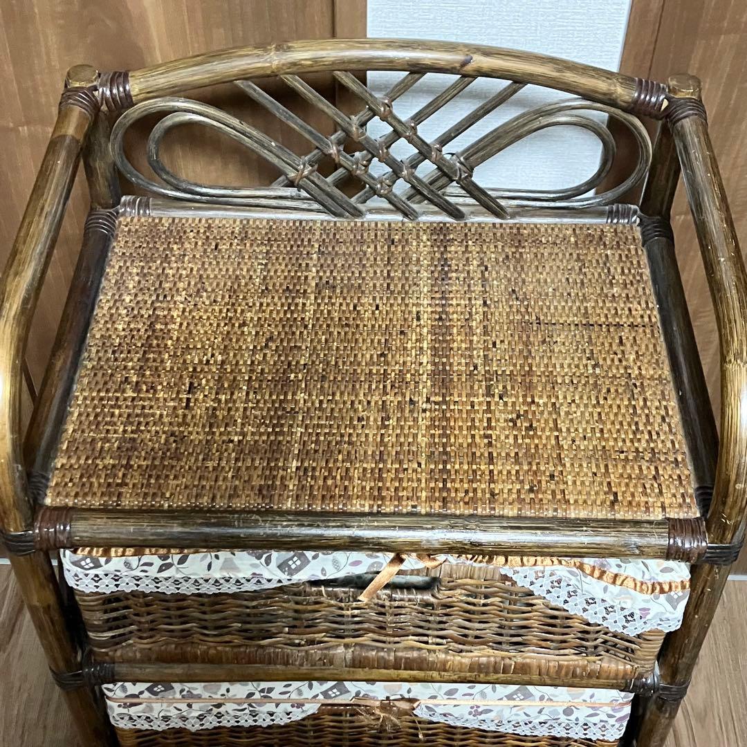 1点物 ラタン 4段 チェスト キャスター付 収納棚 ヴィンテージ レトロ 花柄