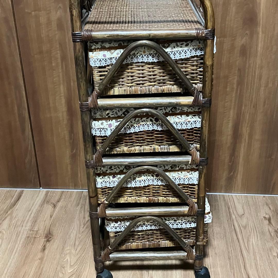 1点物 ラタン 4段 チェスト キャスター付 収納棚 ヴィンテージ レトロ 花柄