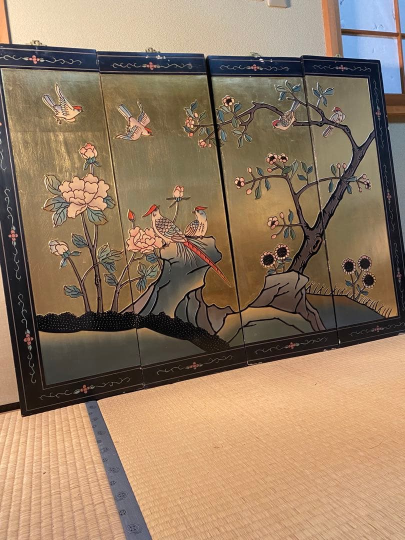 2802❣️ 中国　金屏風　アンティーク