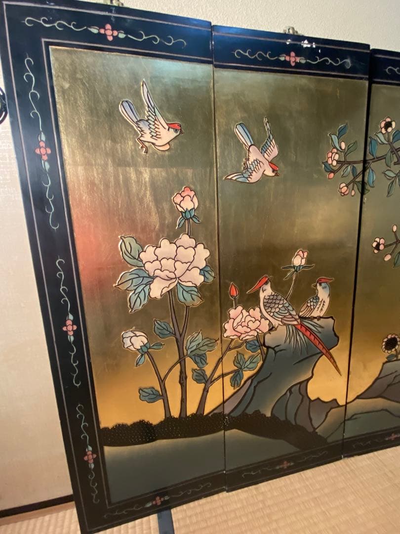 2802❣️ 中国　金屏風　アンティーク