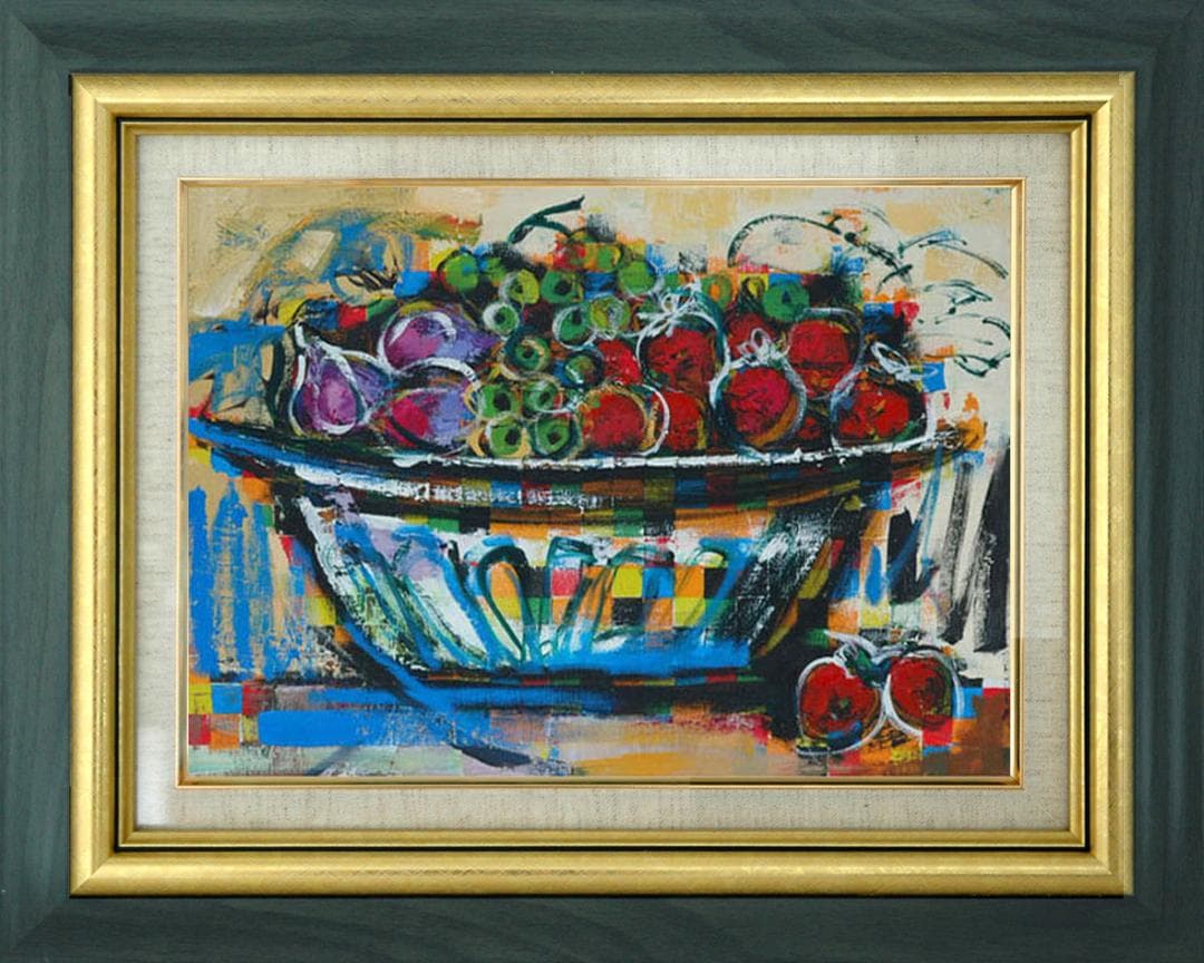 油絵 菅家令子 絵 絵画 インテリア 額付(黒) uF6-120209 果物