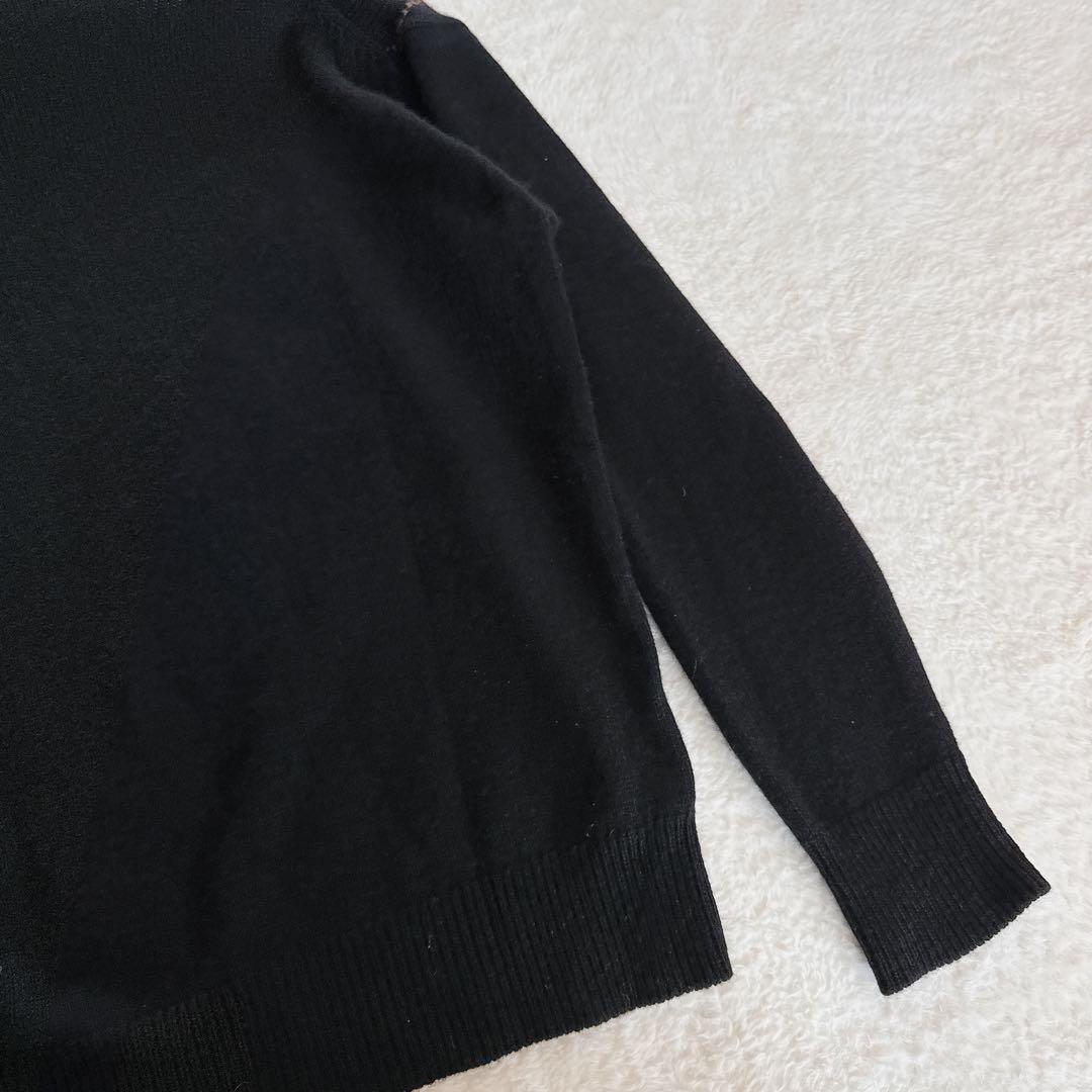 【マーガレットハウエル】アーガイル柄Vネックニット ウールカシミヤシルク 黒L