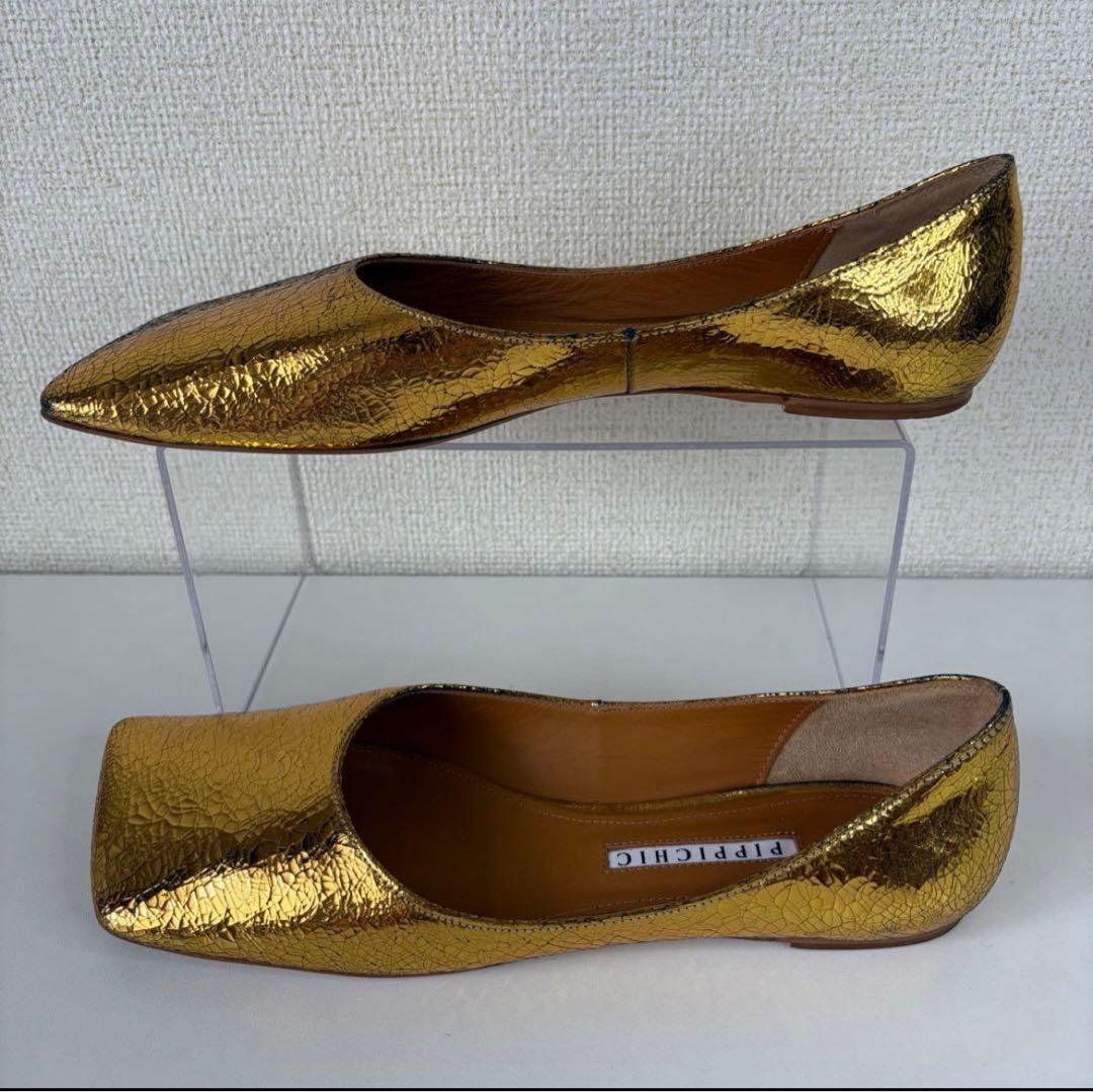 PIPPICHIC ピッピシック　38 パンプス　スクエアトゥ　金