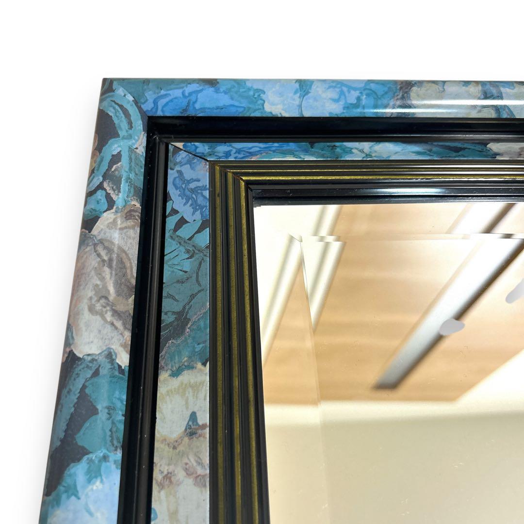 アンティーク 壁掛けミラー 面取り加工 ベベルカット トスカーナ ターコイズ柄