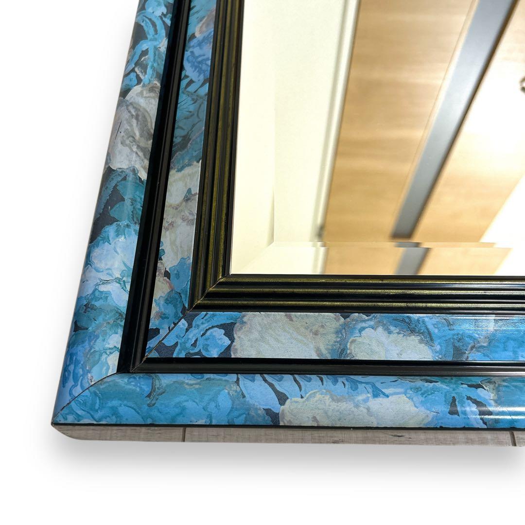 アンティーク 壁掛けミラー 面取り加工 ベベルカット トスカーナ ターコイズ柄