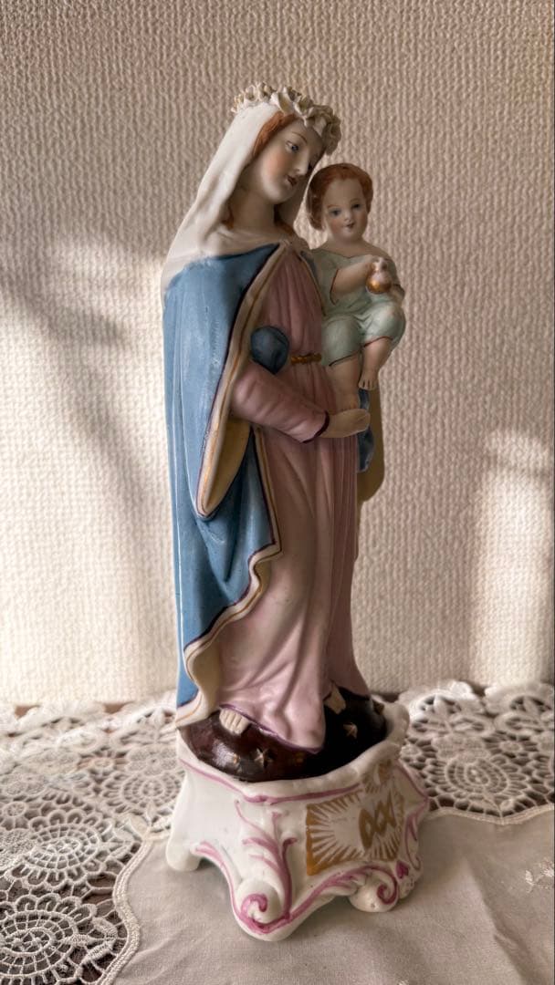 アンティーク フランス レトゥ モージェ ビスク磁器聖母像