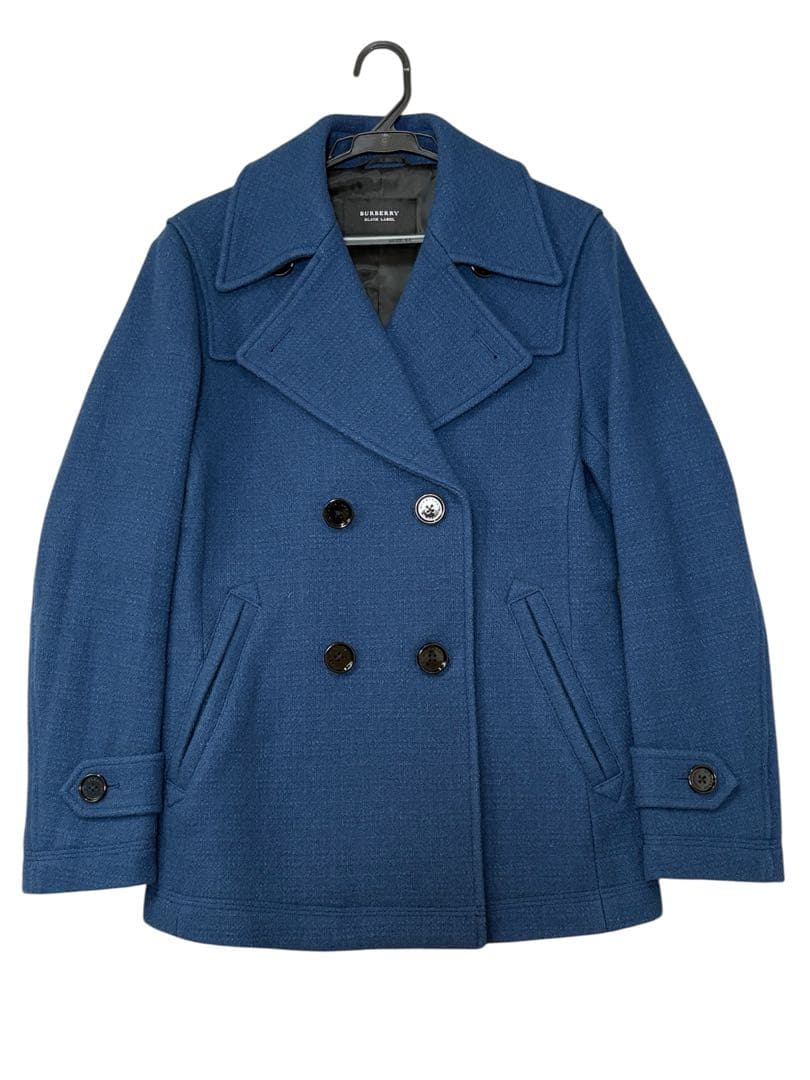 バーバリーブラックレーベル Pコート チェック ウール ブルー M