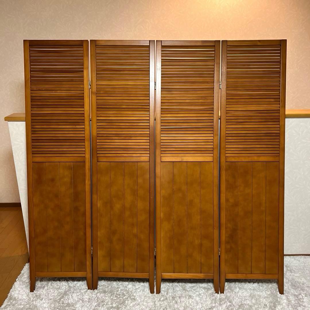 クロ　パーテーション スクリーン間仕切り 北欧ナチュラル店舗天然木木製4連