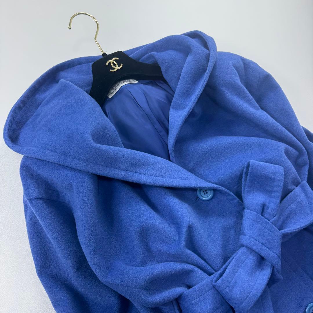 ジバンシー カシゴラ フード ベルテッドコート ウール カシミヤ アンゴラ 青