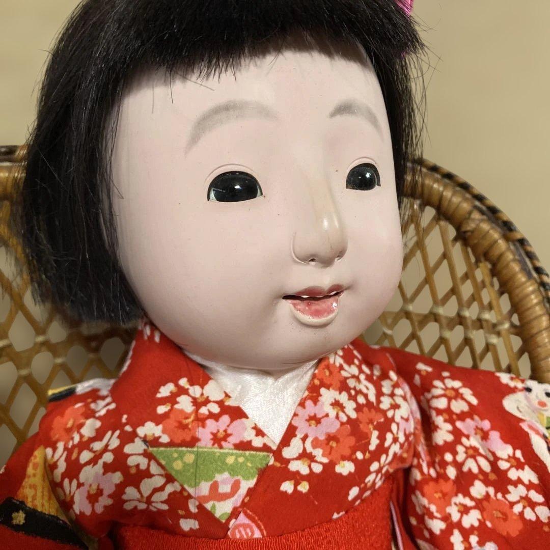 古い市松人形　４２ｃｍ　英山作　大正？　にっこり明るい　おまとめ割引　おかっぱ