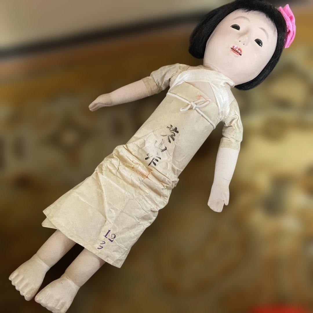 古い市松人形　４２ｃｍ　英山作　大正？　にっこり明るい　おまとめ割引　おかっぱ