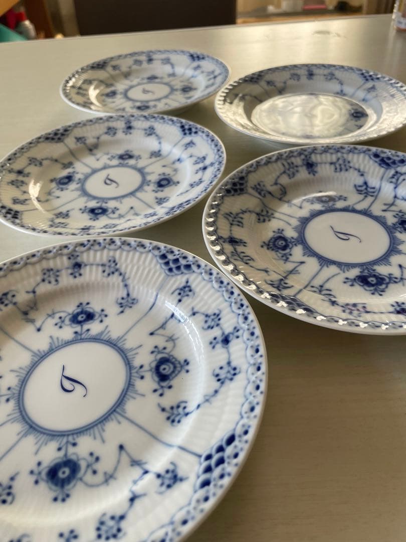 17cm ロイヤルコペンハーゲン ブルーフルーテッド ハーフレース 皿 5枚