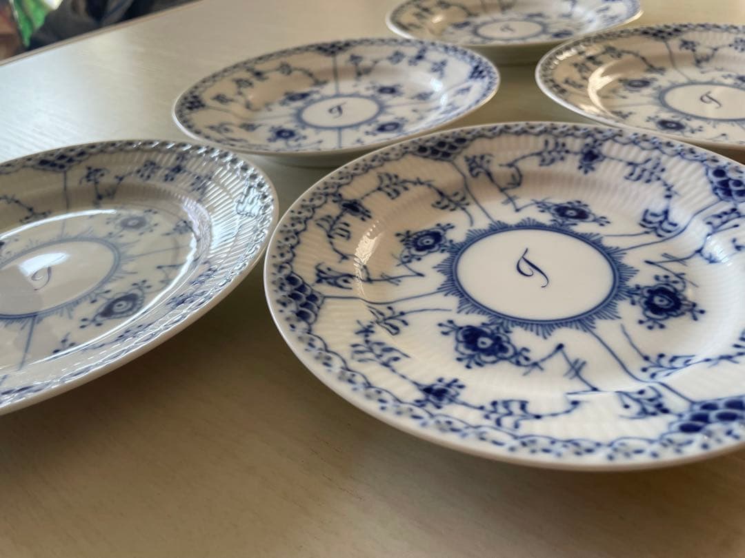 17cm ロイヤルコペンハーゲン ブルーフルーテッド ハーフレース 皿 5枚