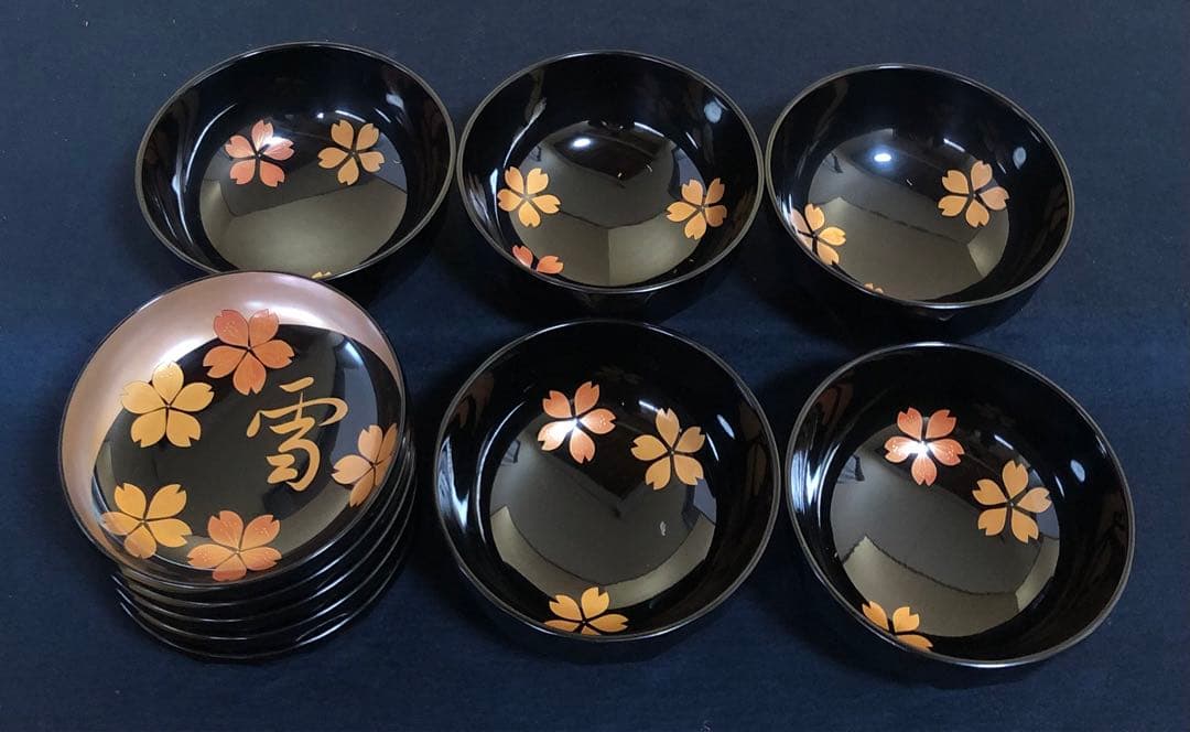 《R》輪島塗 雪月花 煮物椀5客 蒔絵師玉峯 塗師静峰 共箱 260128く2