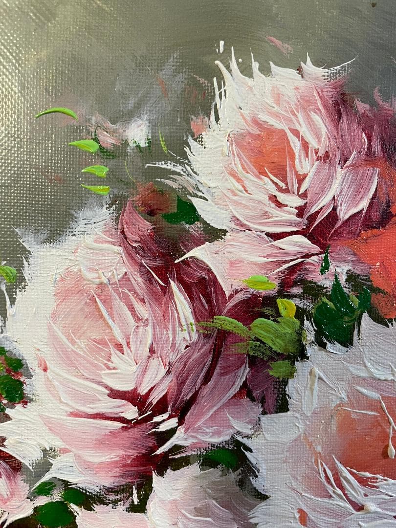 ぽ*り様 「真作」岸本芳雄「ばら」静物画　油彩画　額装　サイン有り　F6号