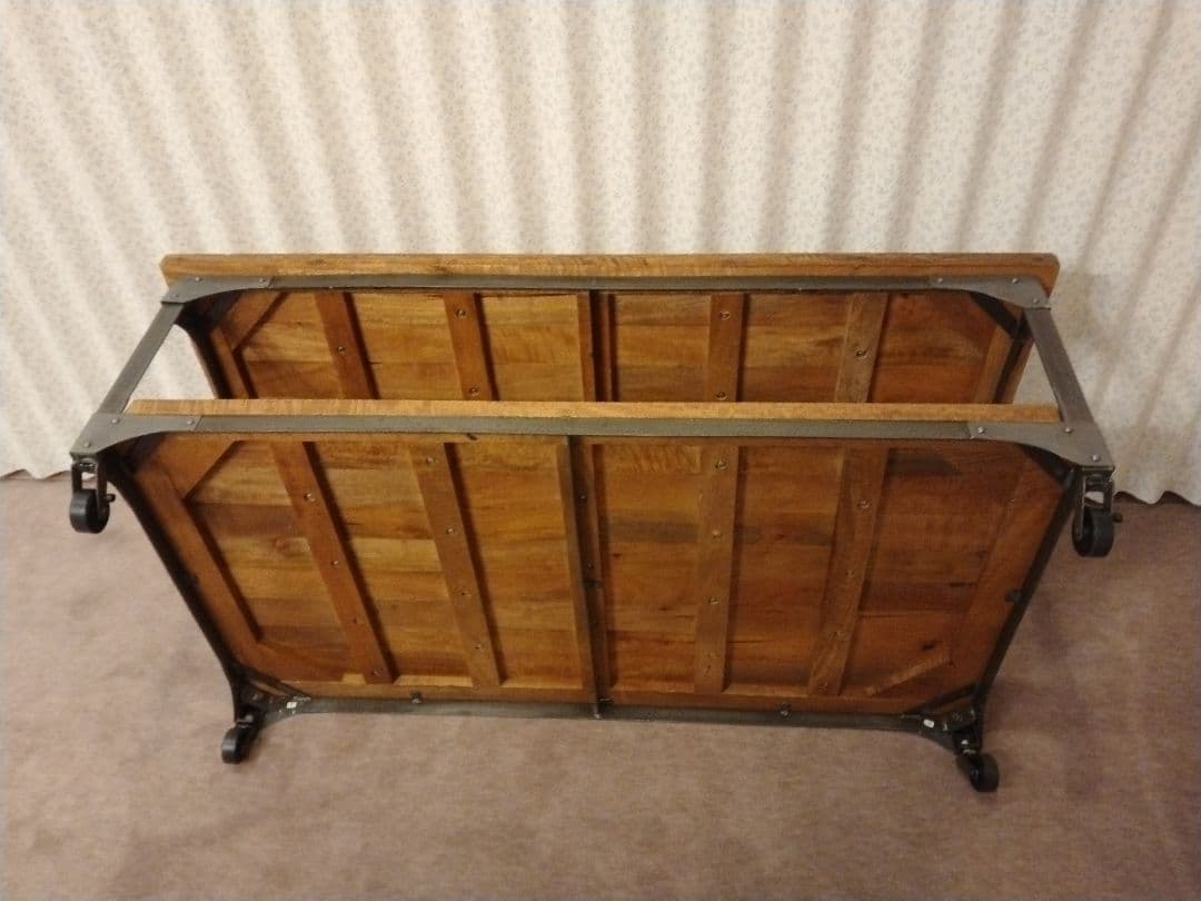 木製＆スチールセンターテーブル キャスター付き