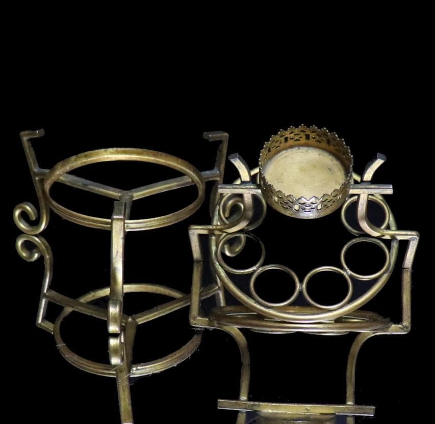 オールド・バカラ ディアマン・ビゾー ブロンズ装飾台座 グラス ２客セット