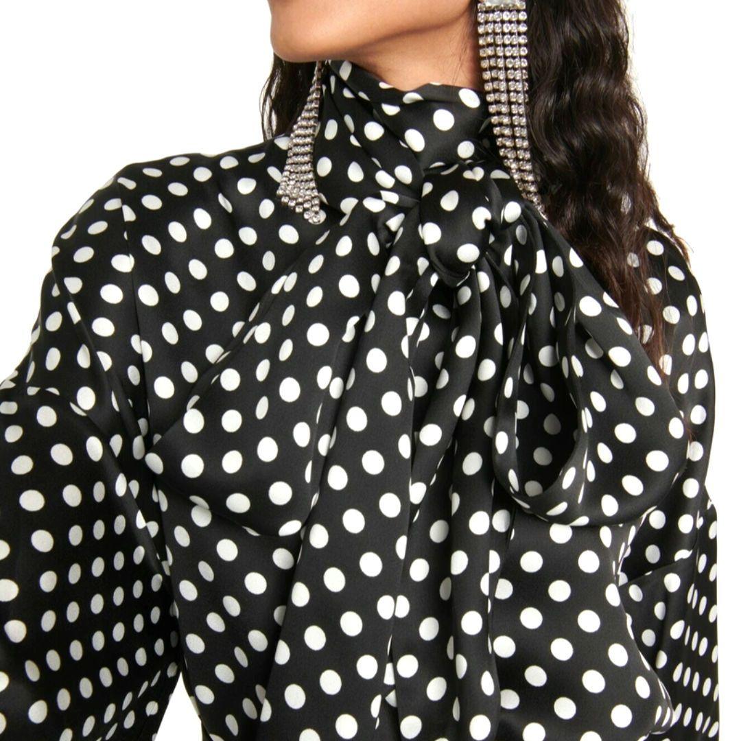 極美品✨ サンローラン　近年モデル　ドット ブラウス　ボウタイ　リボン　ゆったり