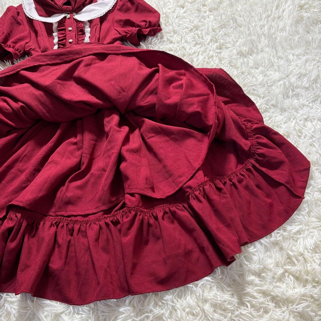 ロリータワンピース ウエストリボン 銀ボタン ゴスロリ かわいい