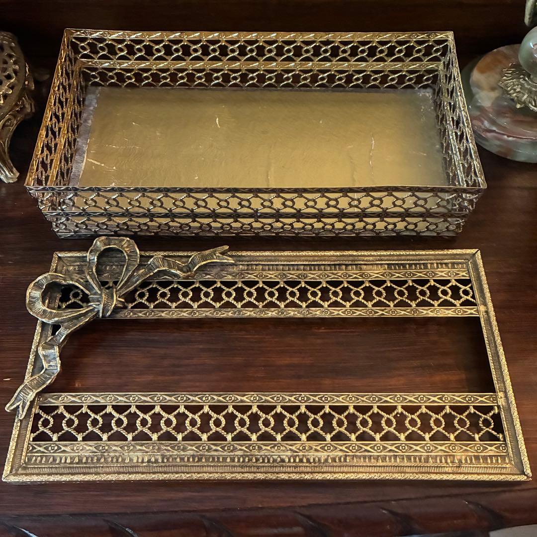 豪華50s リボン型アメリカアンティーク金属製ティッシュケースUSAヴィンテージ