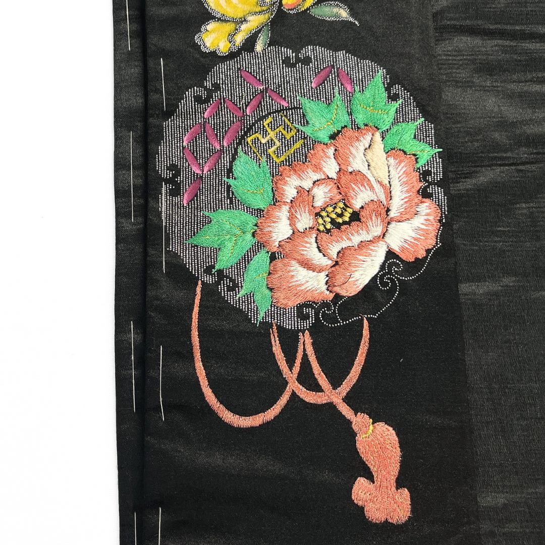アンティーク　名古屋帯　銀彩　刺繍　鏡裏　牡丹　鳳凰　着物　123b d ms
