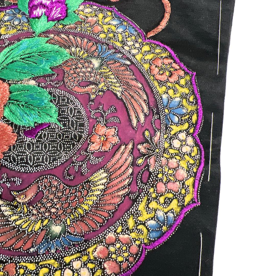 アンティーク　名古屋帯　銀彩　刺繍　鏡裏　牡丹　鳳凰　着物　123b d ms