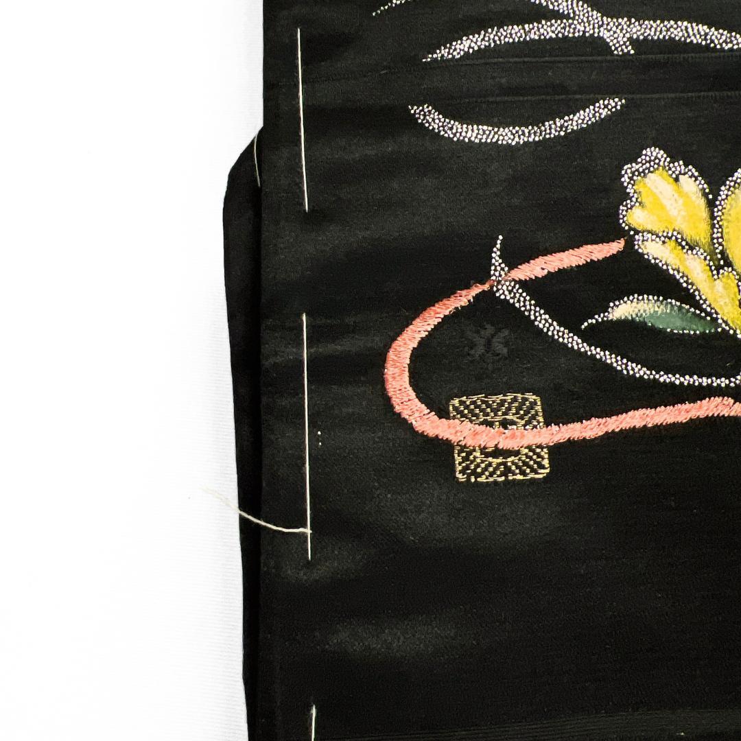 アンティーク　名古屋帯　銀彩　刺繍　鏡裏　牡丹　鳳凰　着物　123b d ms