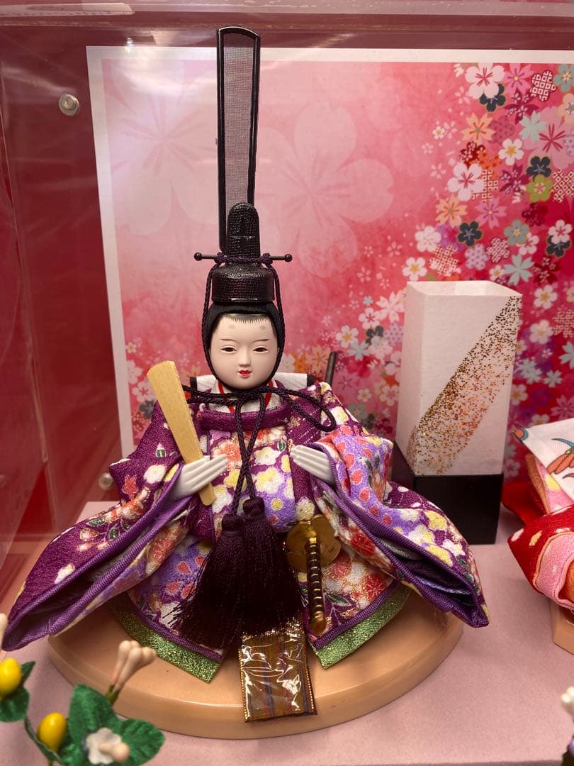 おぼこ　雛人形ガラスケース親王飾り・サイズ間口約３８×奥行約２７×高さ約２９㎝