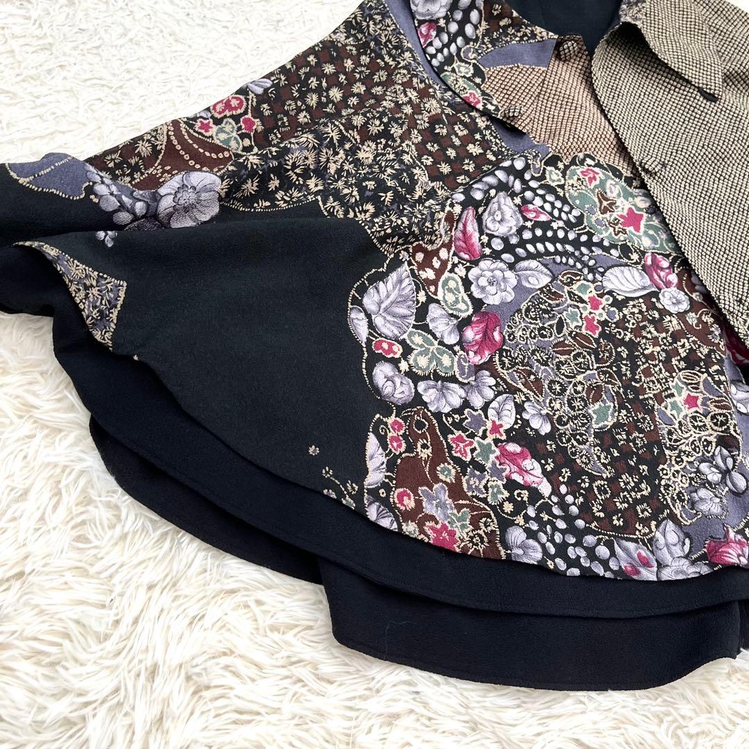 詩仙堂　日本製　ちりめん織　リバーシブル　ケープ　マント　花柄　未使用タグ付き