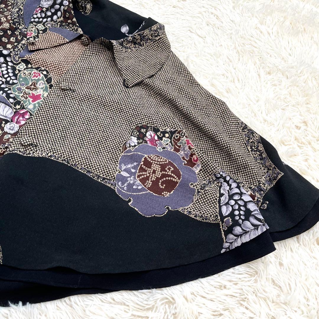 詩仙堂　日本製　ちりめん織　リバーシブル　ケープ　マント　花柄　未使用タグ付き
