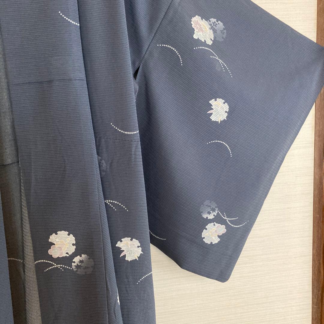 Woody京友禅振興協議会、正絹100% 絽　雪模様の中に可憐な花
