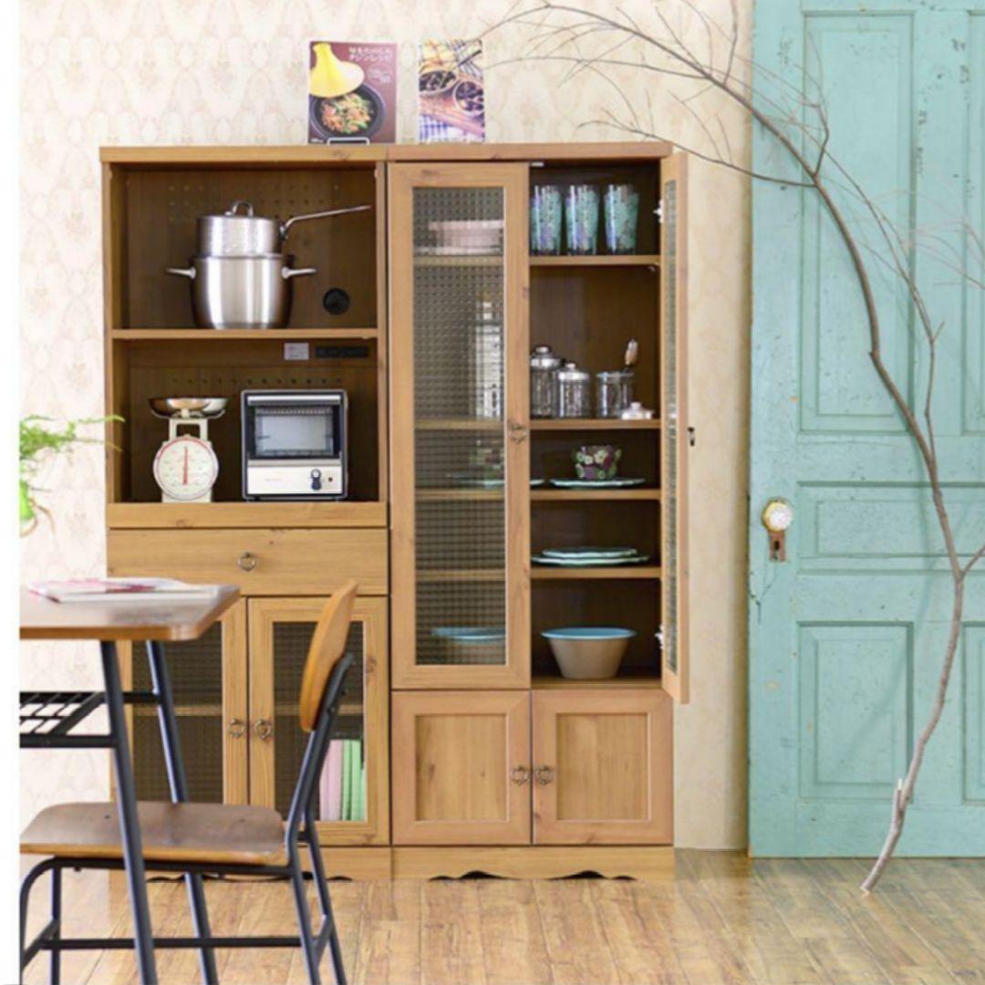 【未使用　未組立】Bistro ビストロ 食器棚 クロスガラス ブラウン