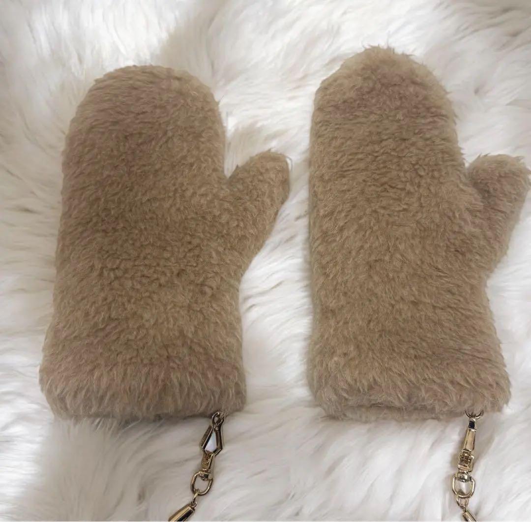 【美品】Max Mara テディ ミトン カシミヤ混　ベージュ ブラウン