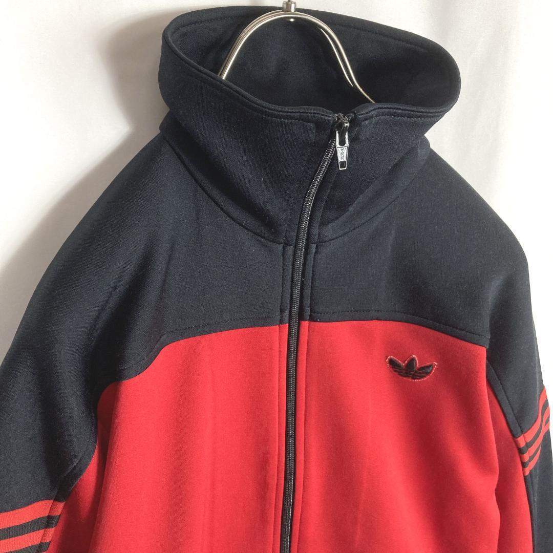 80s古着アディダス 西ドイツ デサント製トラックジャケット ジャージ 赤黒色