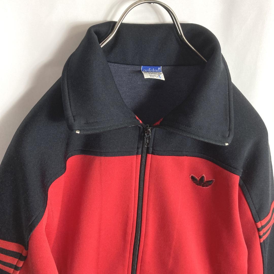 80s古着アディダス 西ドイツ デサント製トラックジャケット ジャージ 赤黒色