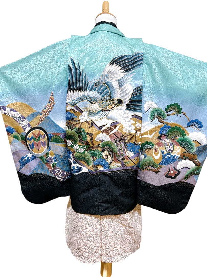 希少カラー♡七五三　5歳　男の子　フルセット　一式　ミントグリーン　刺繍　鷹