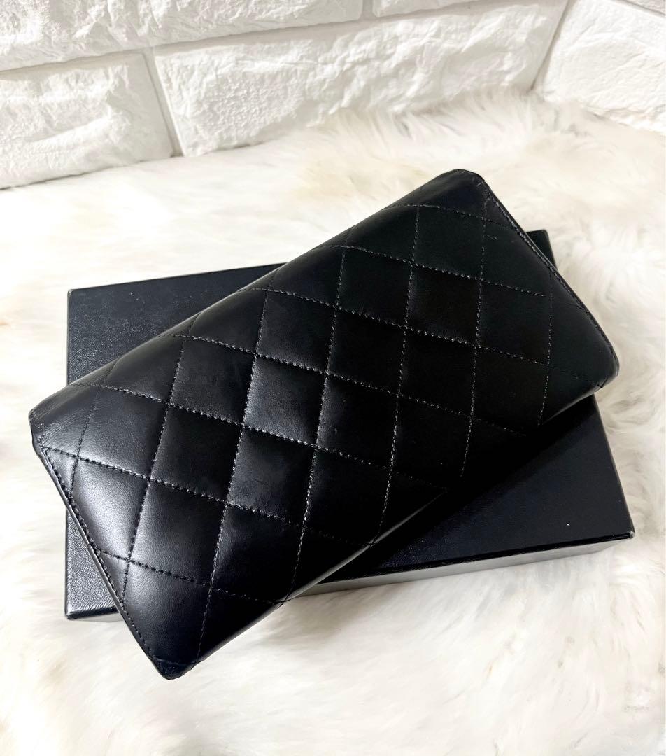 【まりりん様】CHANELカンボンライン レザー 長財布 ブラック シール有り