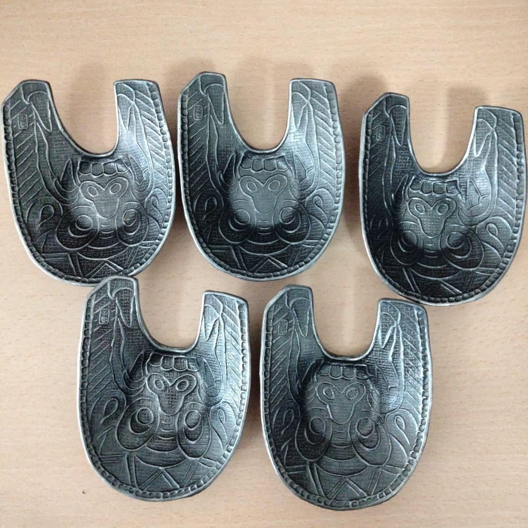 【人間国宝】煎茶茶托　佐々木象堂写し　鬼瓦茶托　鋳銅製　５客揃　箱付　黄布付