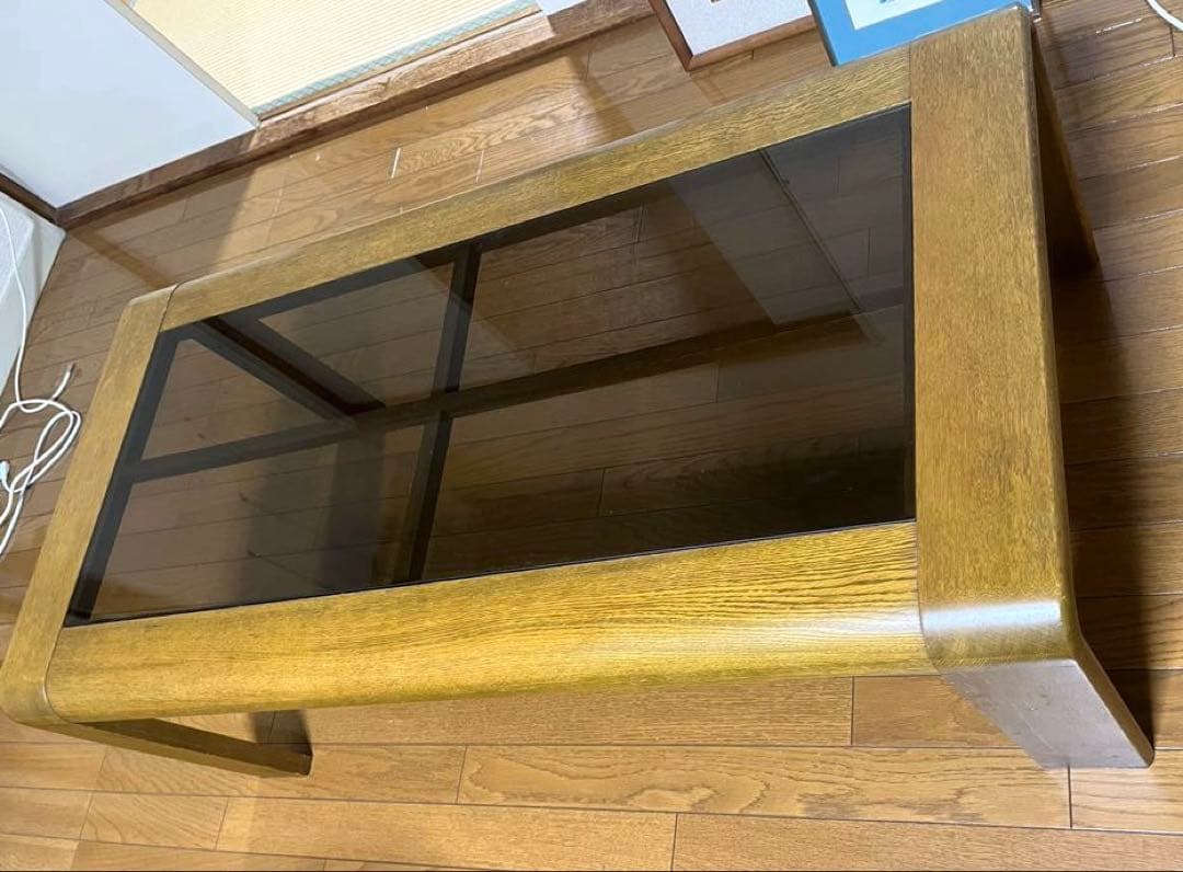 【送料込】センターテーブル ガラス×木製 W120 ミッドセンチュリー