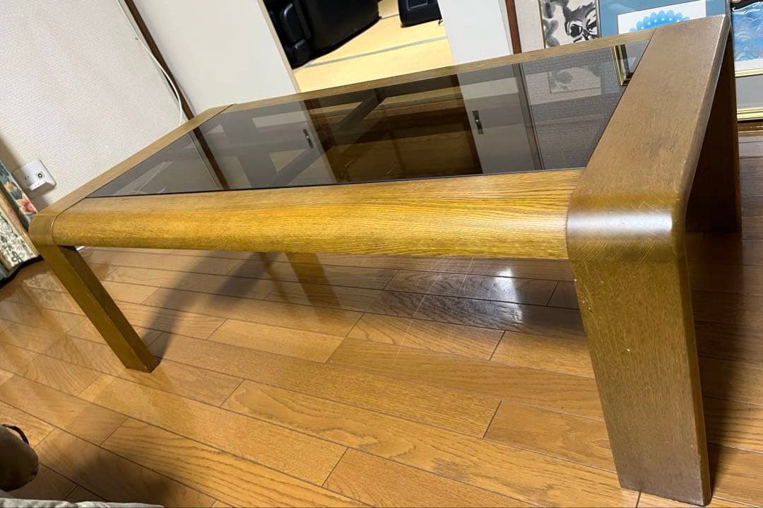 【送料込】センターテーブル ガラス×木製 W120 ミッドセンチュリー