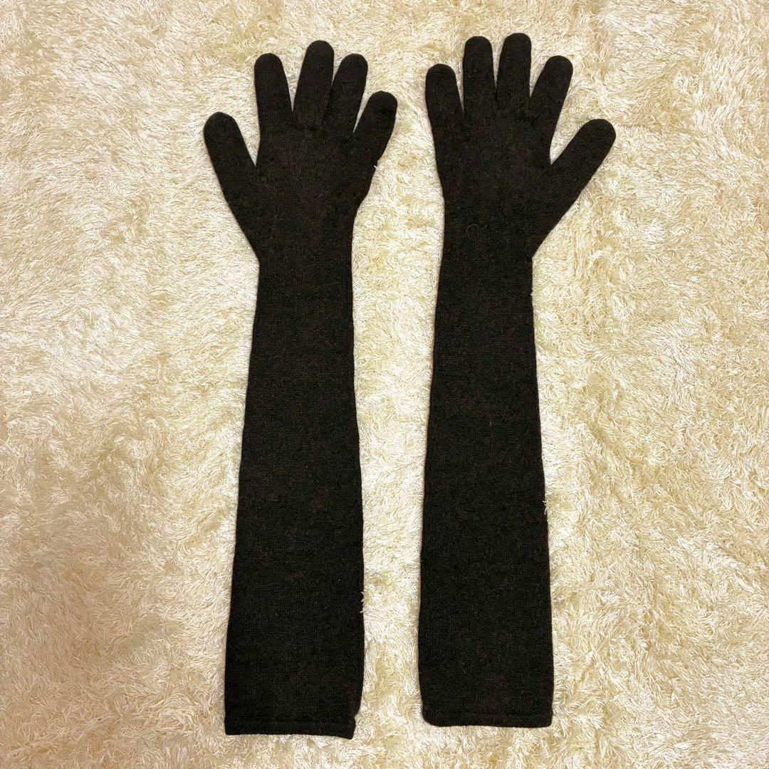 ★美品★エルメス ロンググローブ 手袋 ブラウン カシミヤ100