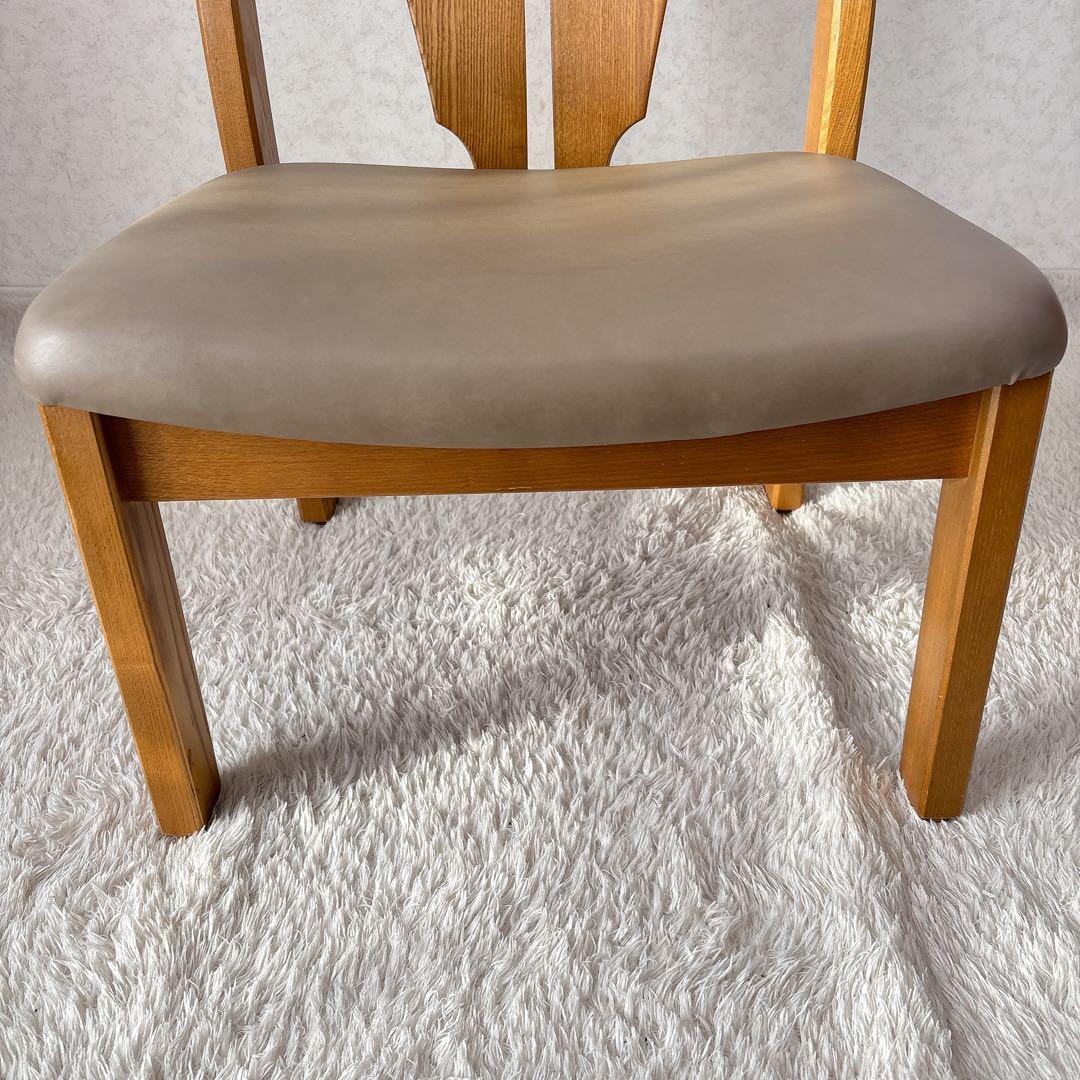 2脚セット】飛騨産業　キツツキマーク ダイニングチェア 座面レザー 高さ低め