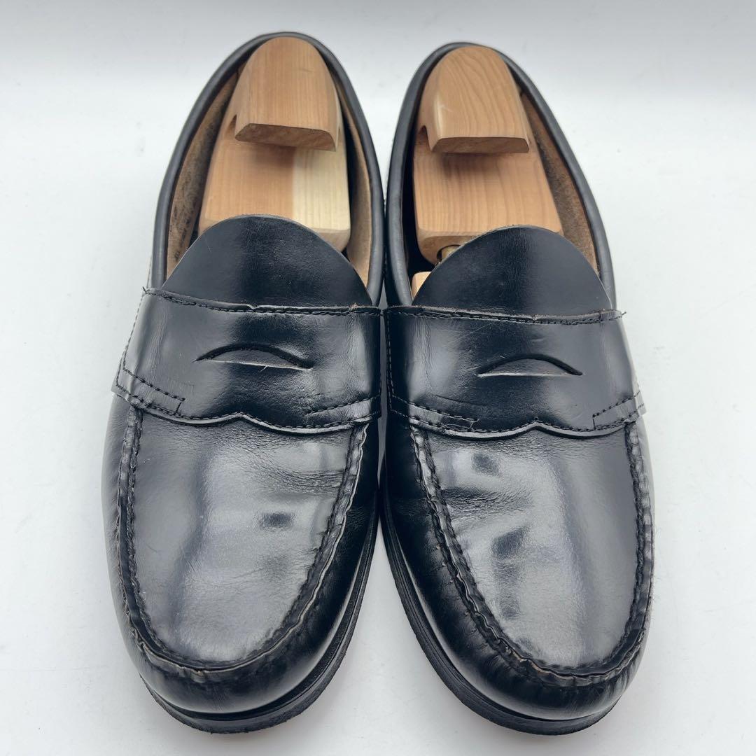 アッパー美品✨ジーエイチバス ローガン ガラスレザー ローファー 黒 6.5D