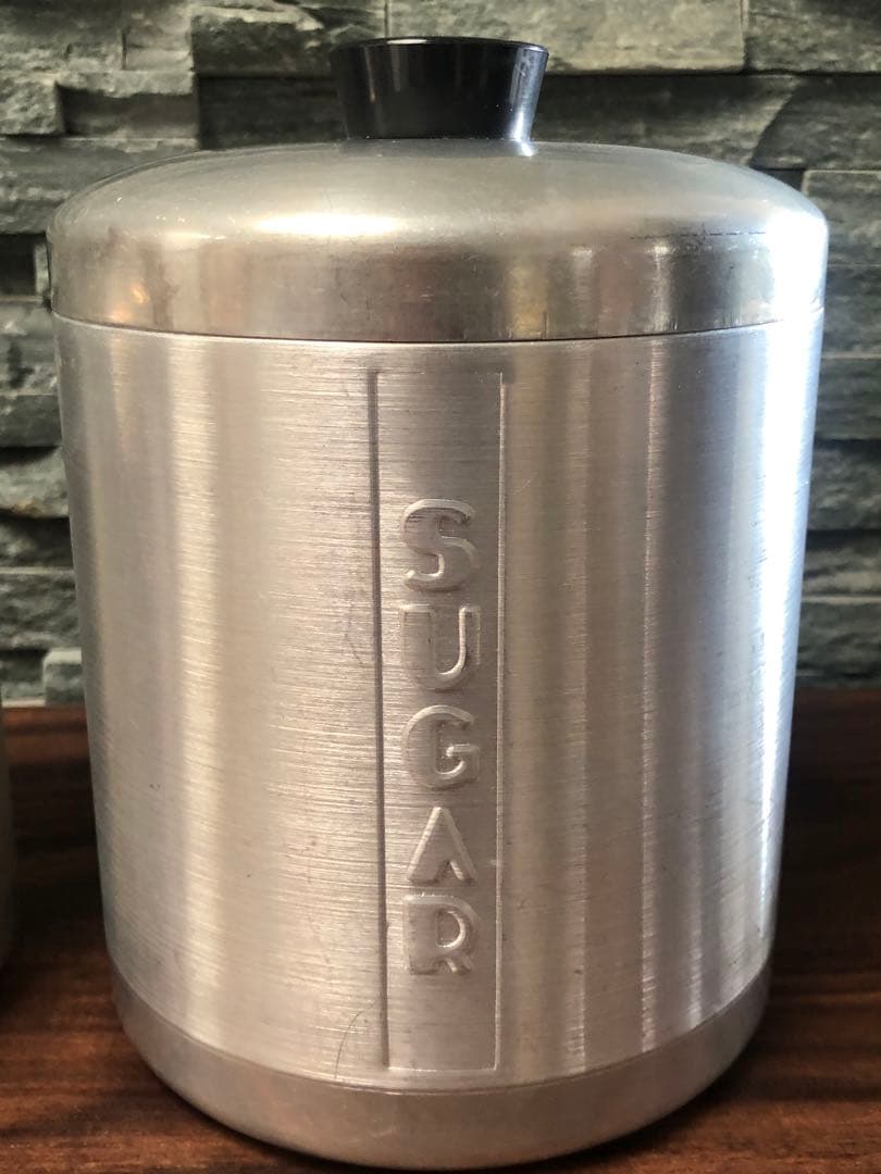 アメリカンヴィンテージ★無骨なアルミ製キャニスター4個セット★男前キッチンに最適