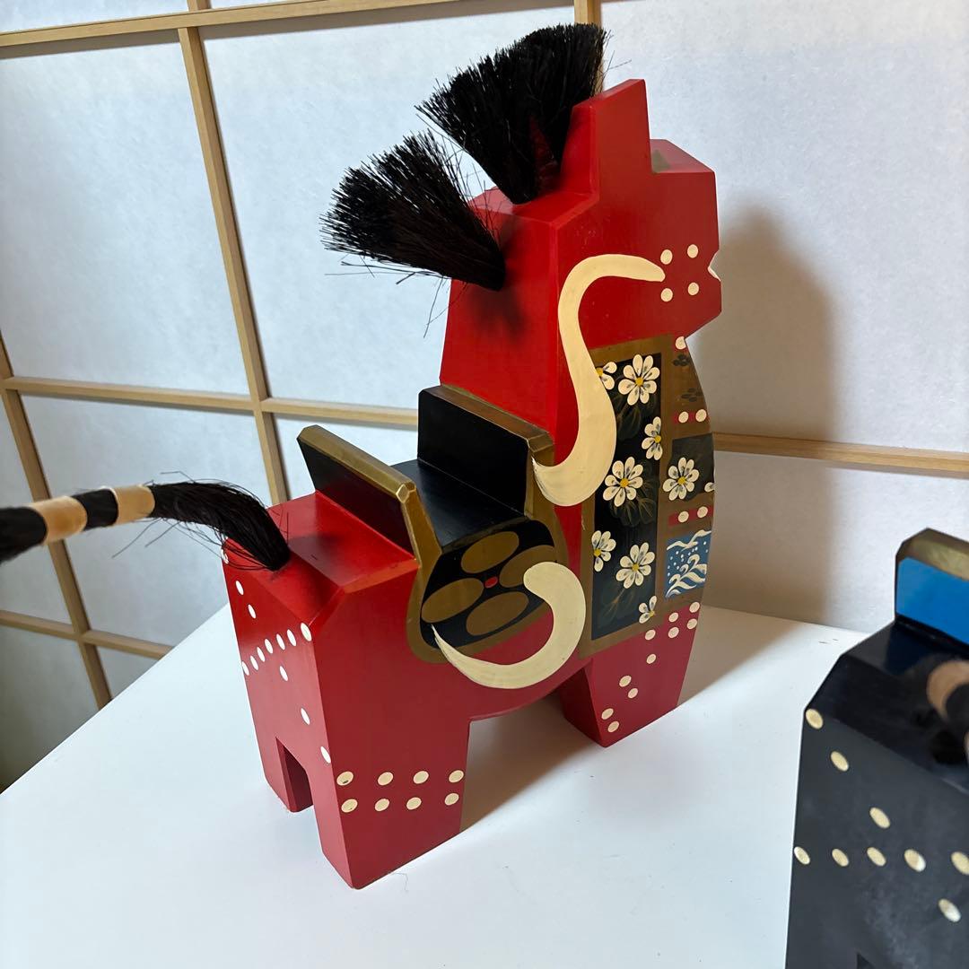 特大 大きい 八幡馬　高さ 33センチ 2個セット 赤 黒 希少 立派 高価